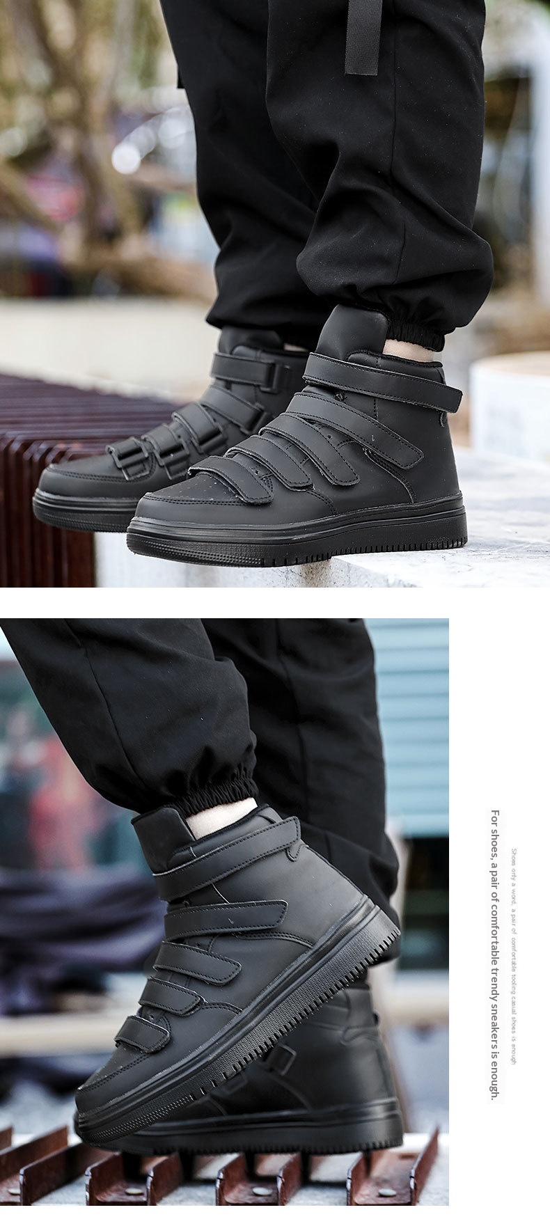 Men's High-top Casual Sneakers With Velcro Strap Versatile Shoes_voghion.com