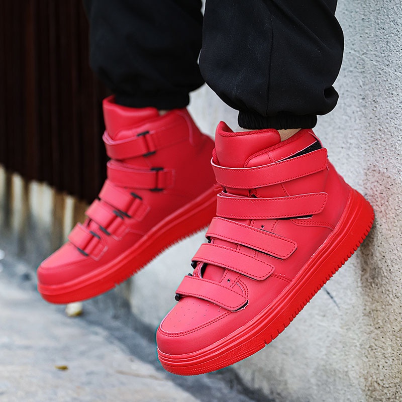 European Station Cross-Border Red Men's INS High-Top Sneakers Versatile Velcro Casual Sports White Shoes_voghion.com
