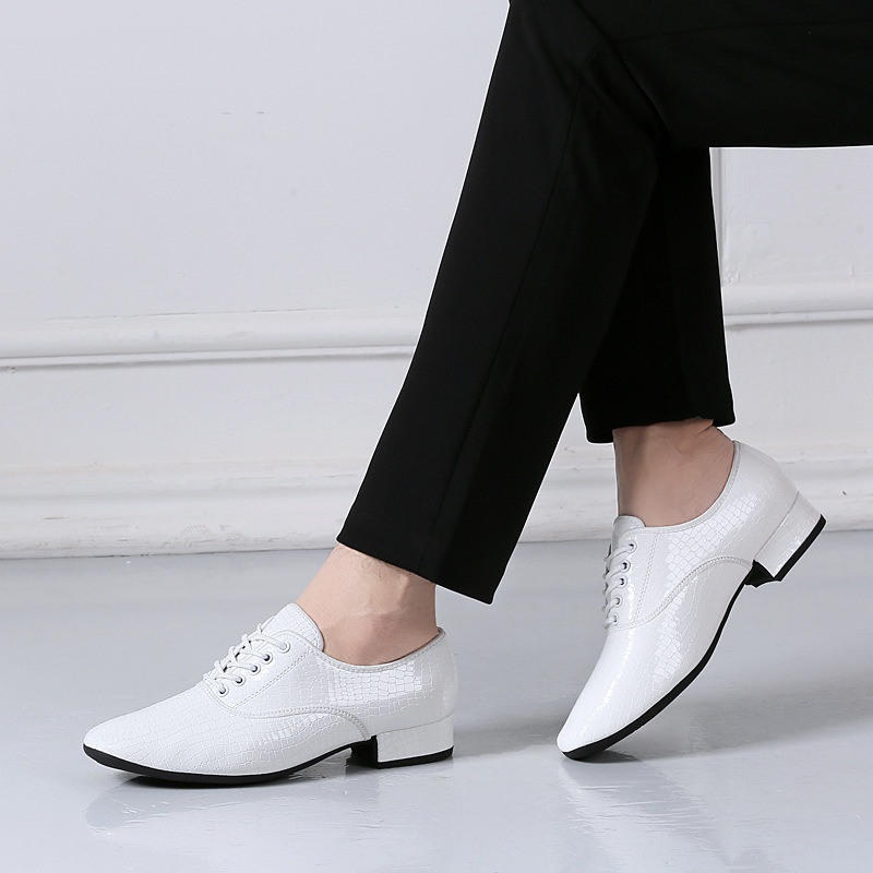 Nowe buty do tańca dla mężczyzn, białe, z wzorem kamienia, damskie, z miękką podeszwą, kwadratowe buty do tańca_voghion.com