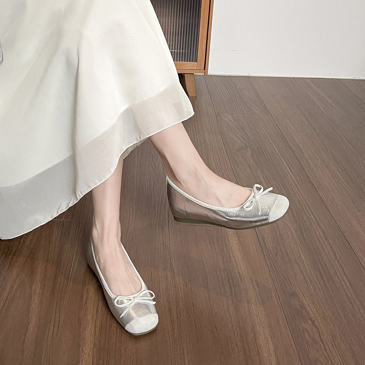 Dance Shoes Weiwei Girl 865-1 French Fairy Style Bowknot Hidden Heel Single For Women Shallow Gentle Evening Ballet Shoes_voghion.com