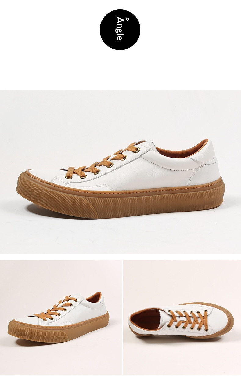 Baskets homme en cuir véritable, chaussures de skate blanches_voghion.com