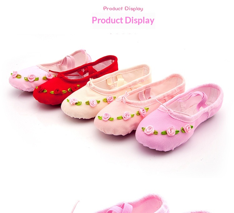 Childrens Canvas Ballet Shoes With Soft Soles And Rose Pattern_voghion.com