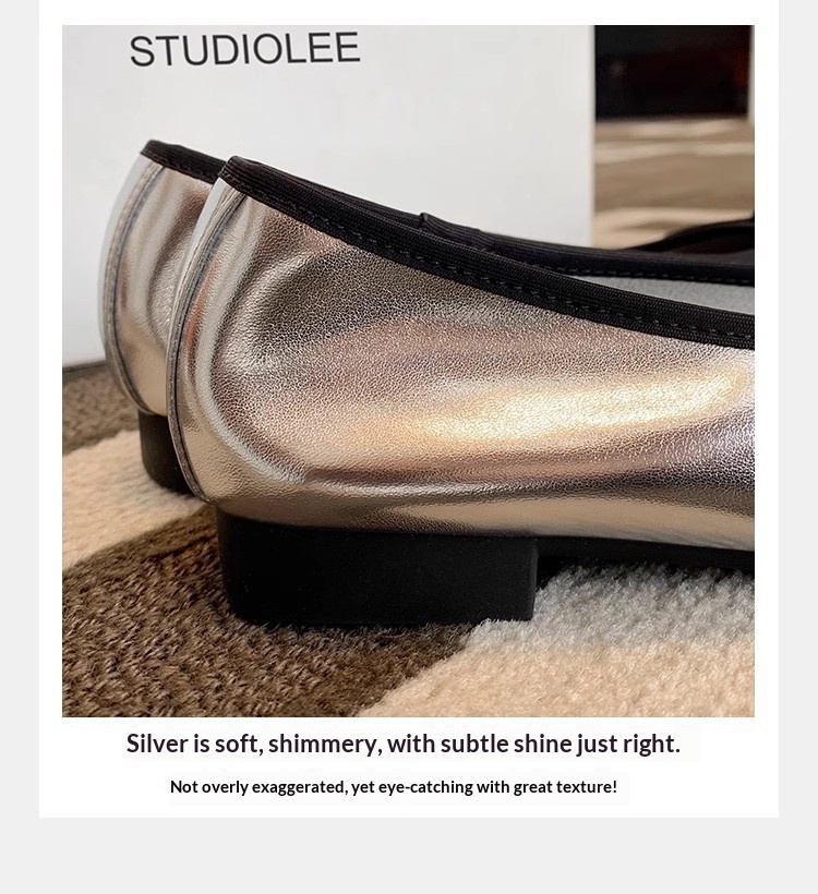 Damen Ballerinas Aus Echtleder Mit Karree-spitze Und Schleife_voghion.com