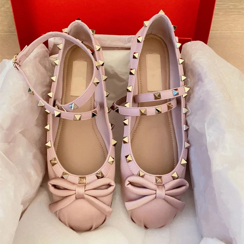 Dance Shoes Fairy Cross Buckle Ballet For Women 2023 Summer Autumn New Bowknot Studded Flat Shallow Mouth Satin Single Shoes_voghion.com