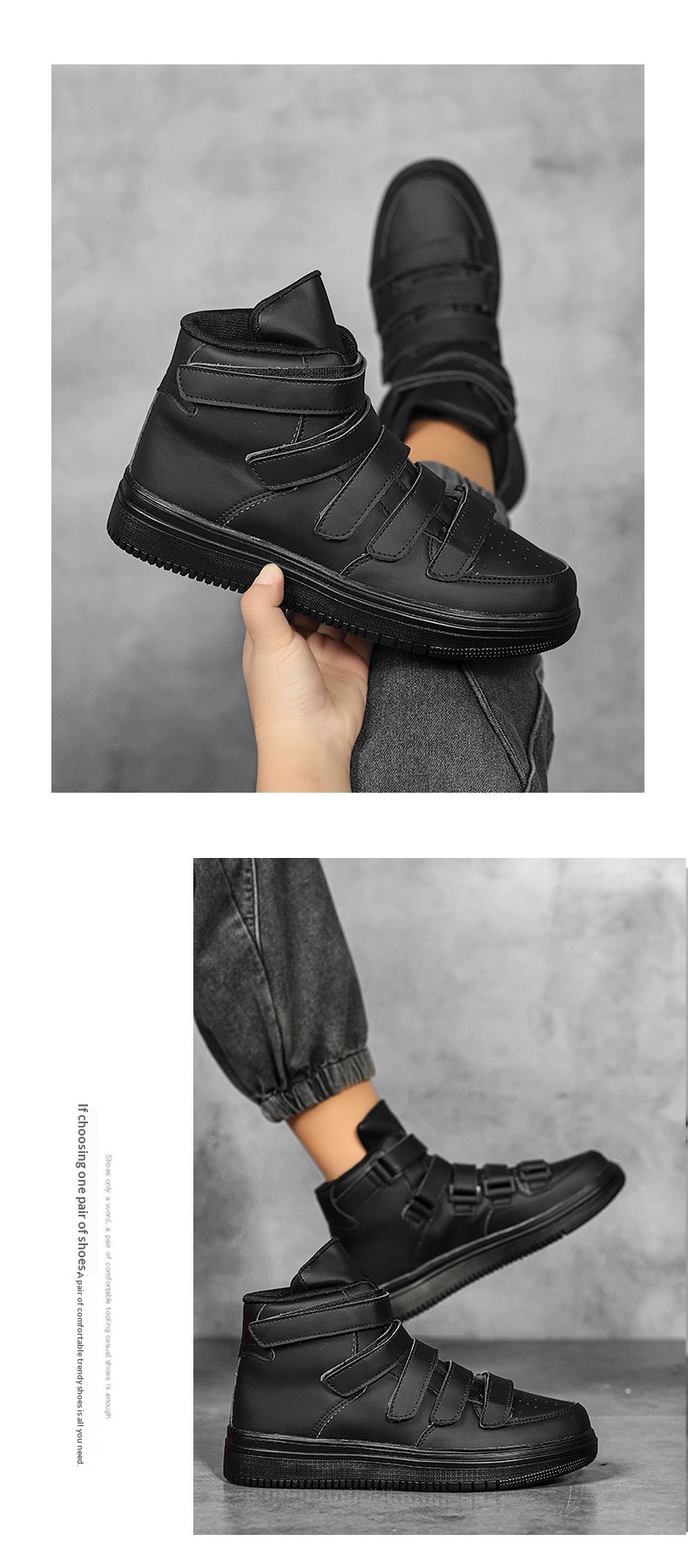 Men's High-top Casual Sneakers With Velcro Strap Versatile Shoes_voghion.com