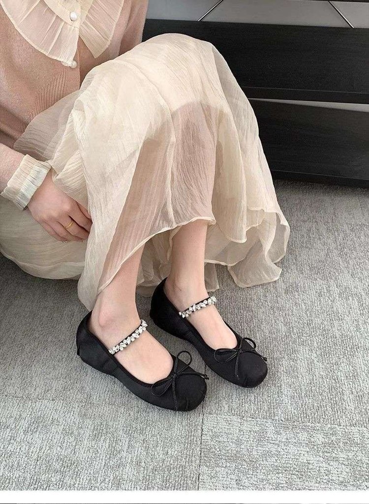 Satin Rhinestone Bow Ballet Dance Shoes With Height Increase_voghion.com