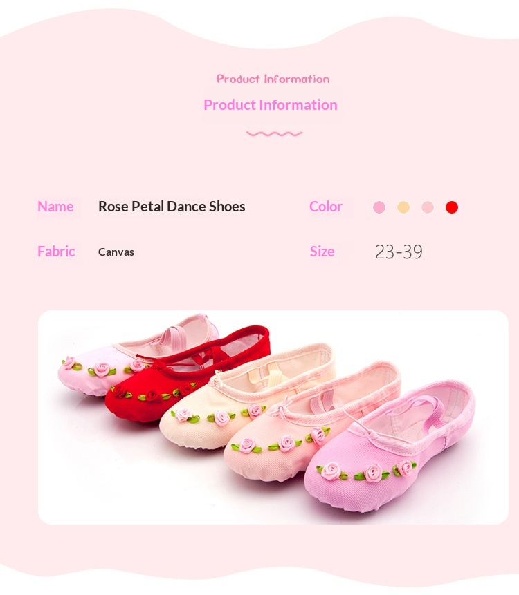 Childrens Canvas Ballet Shoes With Soft Soles And Rose Pattern_voghion.com