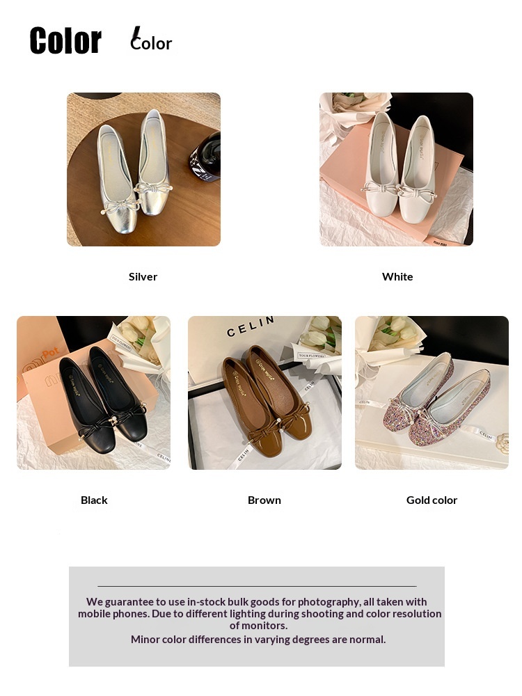 Classic Leather Ballet Dance Shoes With Pearl Bow And Square Toe_voghion.com