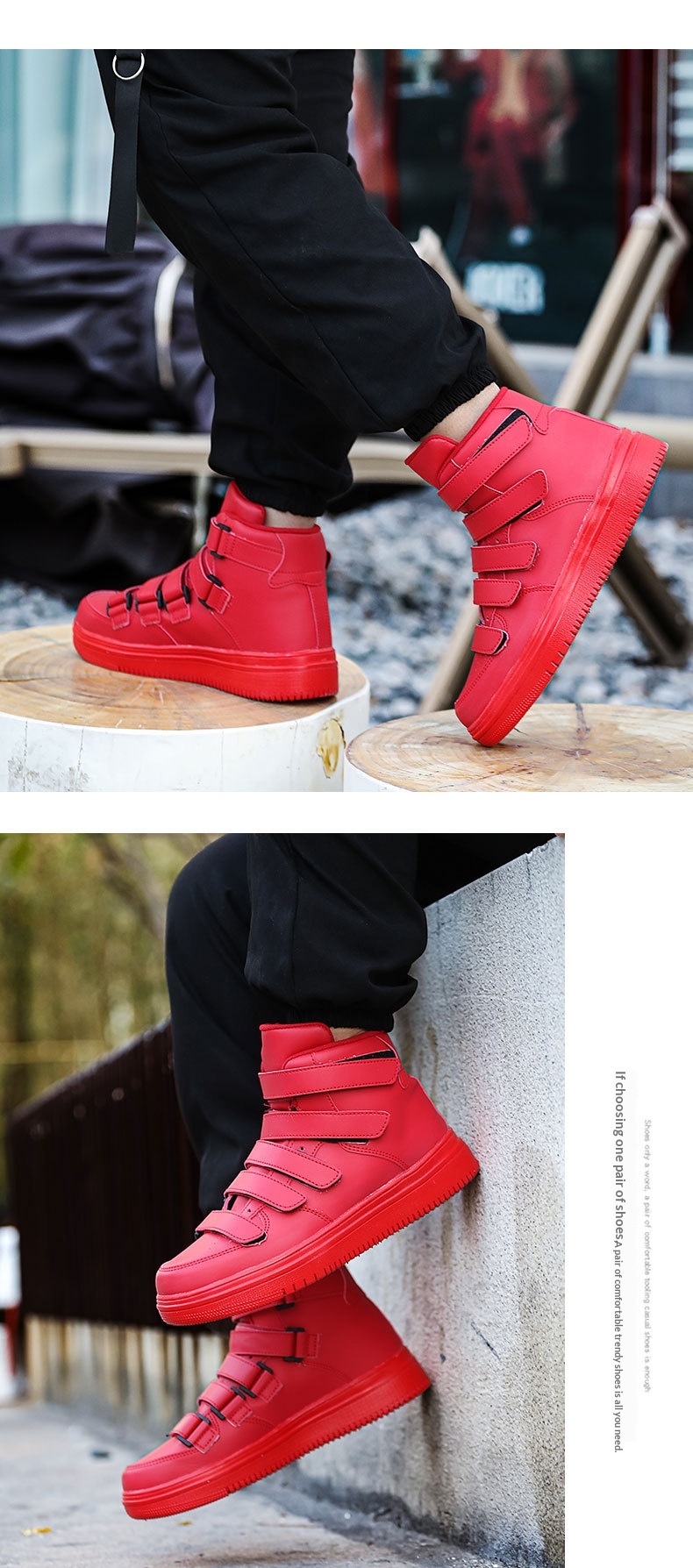 Men's High-top Casual Sneakers With Velcro Strap Versatile Shoes_voghion.com