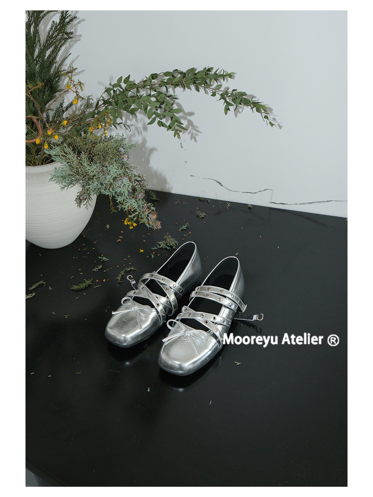 Dansskor dam äkta läder röd rosett retro platt ballerina_voghion.com