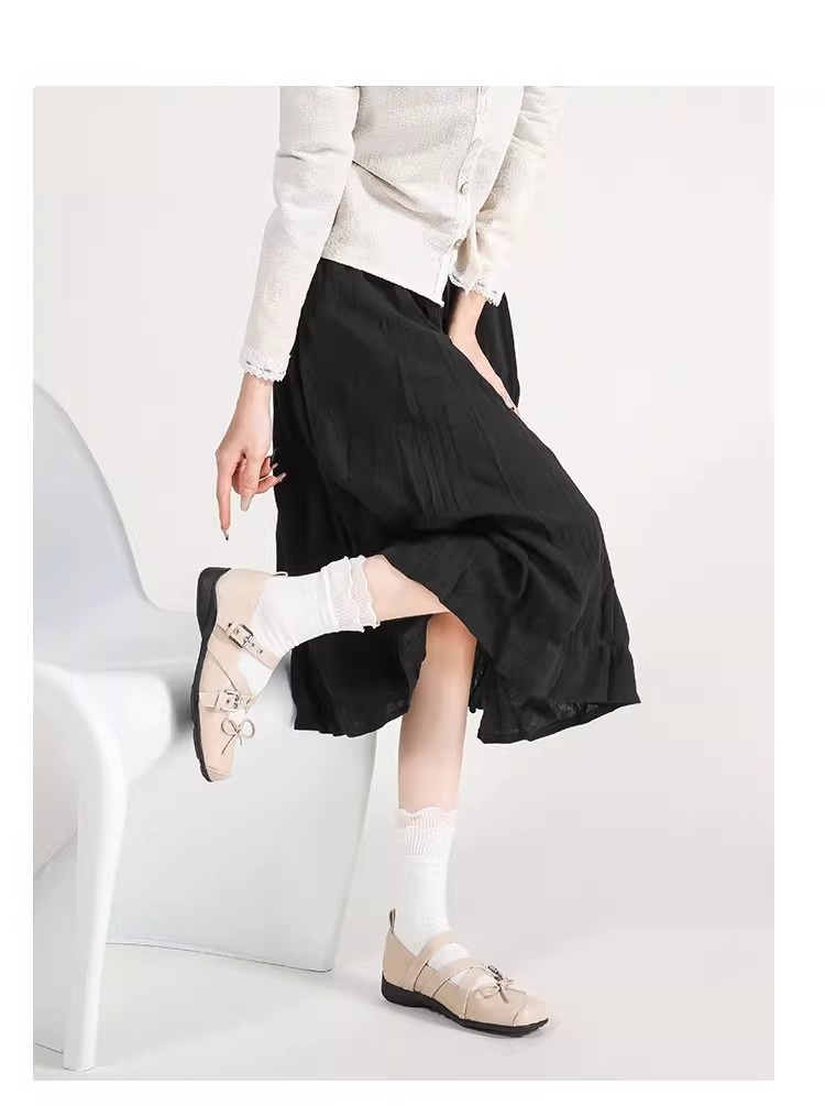 Women's Retro Ballet Dance Shoes With Bow And Square Toe_voghion.com