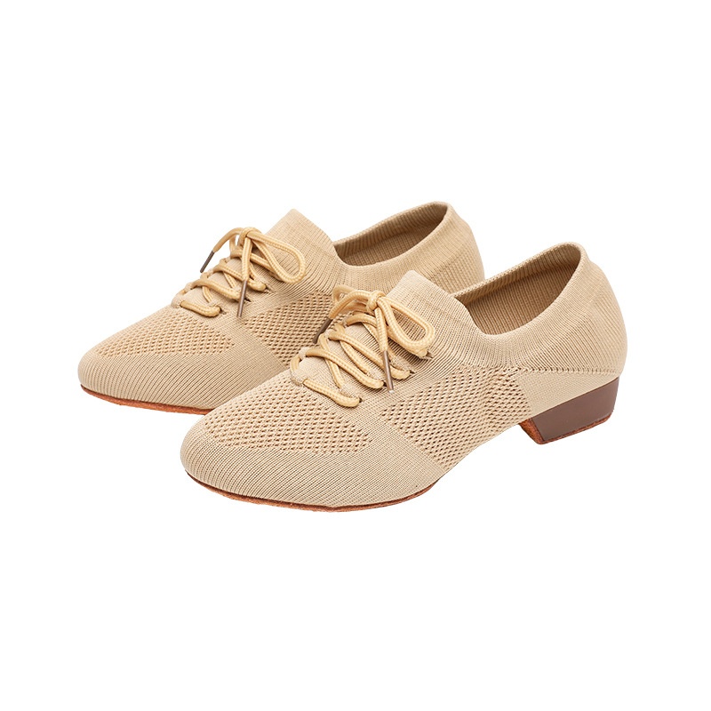 Dance Shoes Lace-up Fly-knit For Teachers, Latin Shoes With Rubber Soles, Outdoor Physical Training Jazz Dance Shoes, Flat Heel_voghion.com