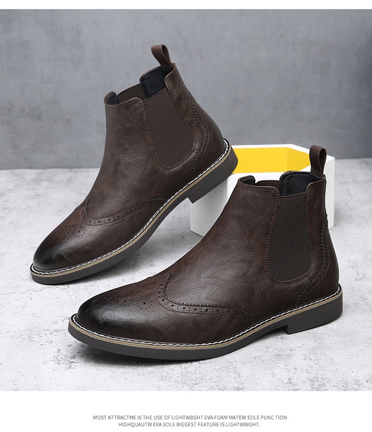 Botas martin brogue em pele para homem estilo britânico_voghion.com