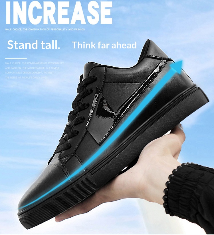 Men's Casual Height Increasing Sneakers Breathable Cowhide Shoes_voghion.com