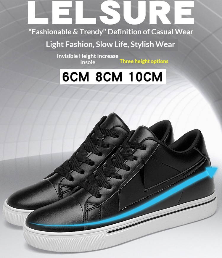Men's Casual Height Increasing Sneakers Breathable Cowhide Shoes_voghion.com