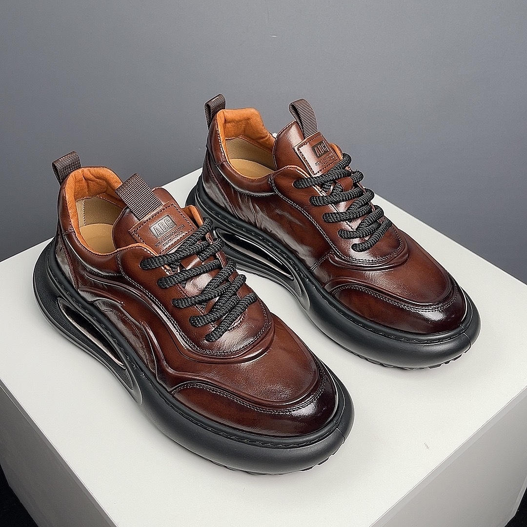 European 2025 Autumn And Winter New Style Men's Thick-soled Casual Lace-up Leather Shoes, Trendy Versatile Shoes For Men_voghion.com