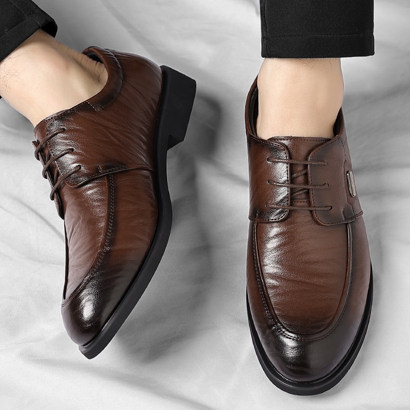 Cross-Border Plus Size Business Formal Men's Casual Hand-Grab Pattern Retro Lace-Up Leather Shoes Dropshipping_voghion.com