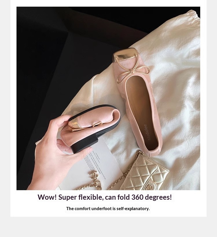 Damen Ballerinas Aus Echtleder Mit Karree-spitze Und Schleife_voghion.com