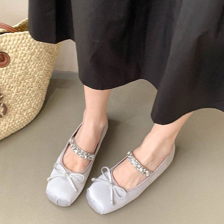 Dance Shoes 4cm Small Invisible Height Increase Ballet 2026 Rhinestone Bow Shallow Mouth Satin Outdoor Single Shoes For Women_voghion.com