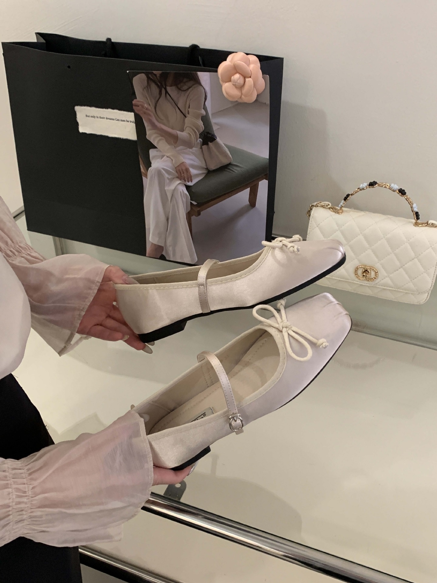 Women's Satin Square Toe Ballet Dance Shoes Fairy Style Flat_voghion.com