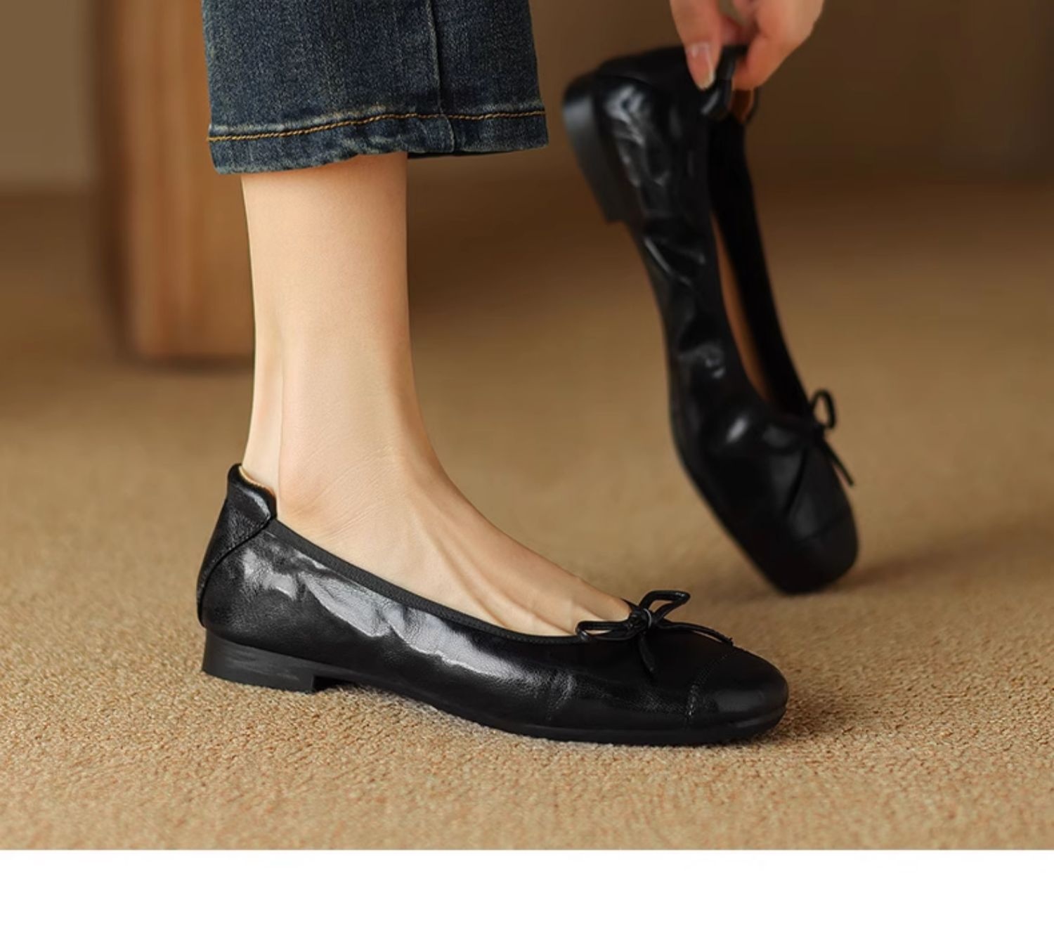 Women’s Flat Leather Ballet Dance Shoes With Round Toe And Slip-on_voghion.com