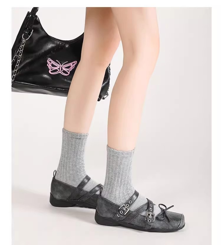 Women's Retro Ballet Dance Shoes With Bow And Square Toe_voghion.com