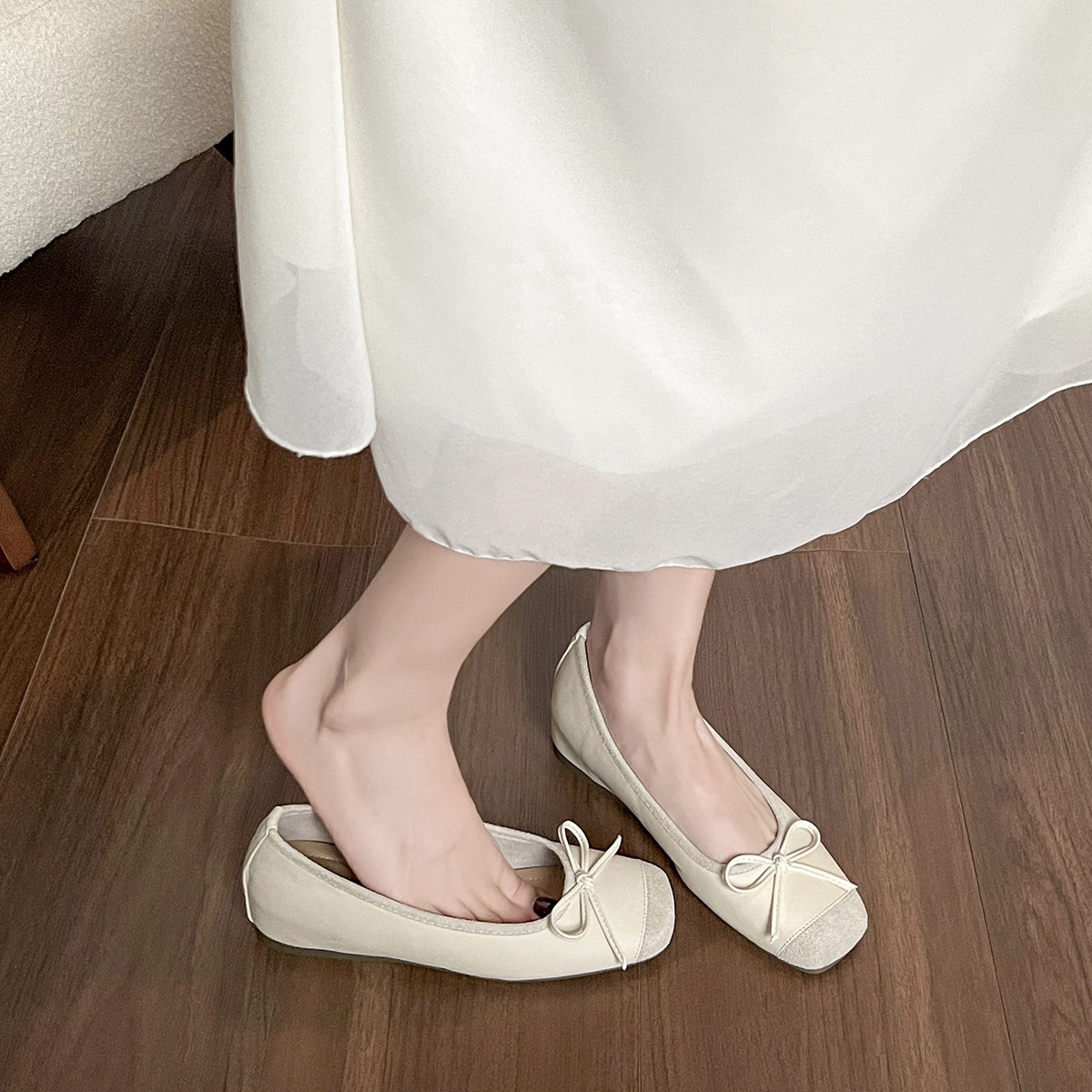 Dance Shoes Weiwei Girl 865-1 French Fairy Style Bowknot Hidden Heel Single For Women Shallow Gentle Evening Ballet Shoes_voghion.com