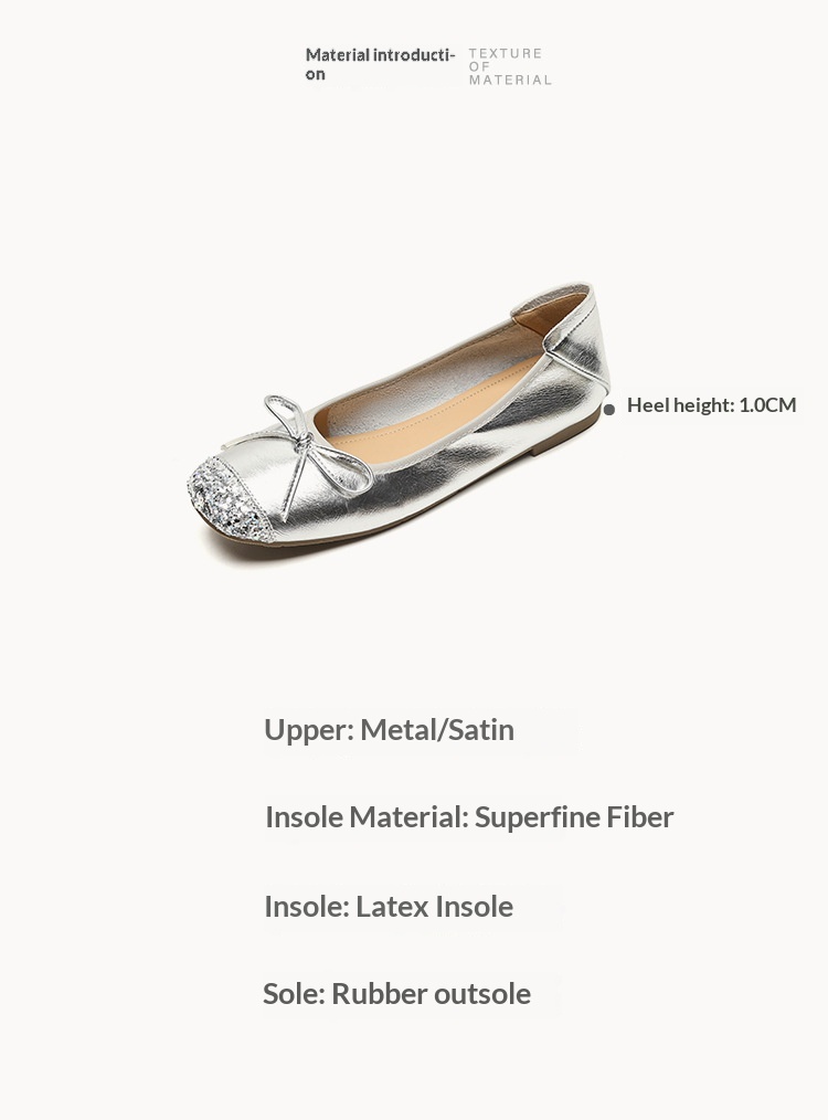 Sapatilhas de ballet para mulher prata estilo francês com laço_voghion.com