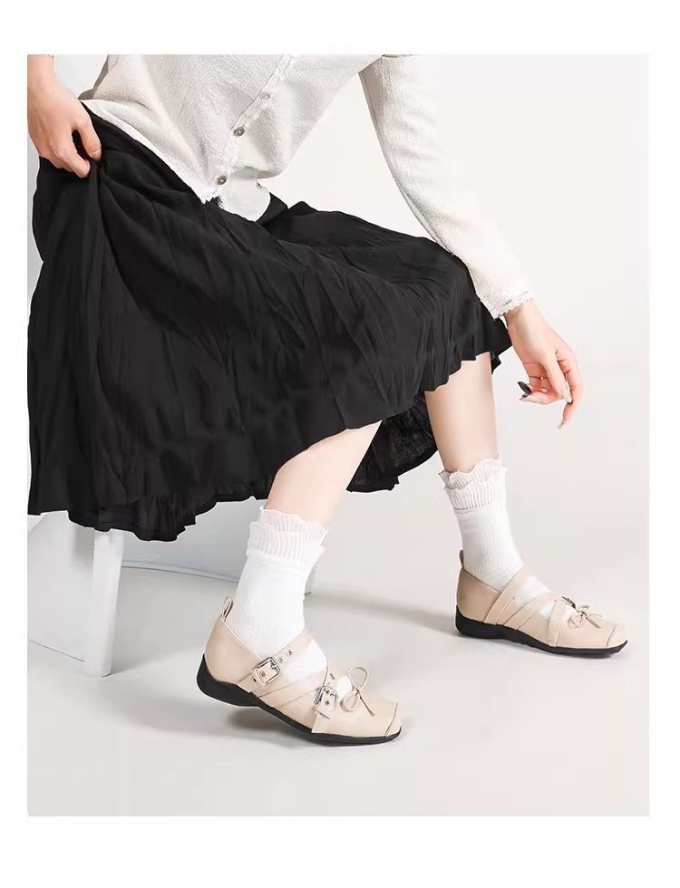 Women's Retro Ballet Dance Shoes With Bow And Square Toe_voghion.com