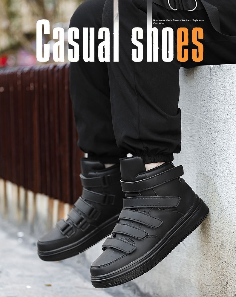 Men's High-top Casual Sneakers With Velcro Strap Versatile Shoes_voghion.com