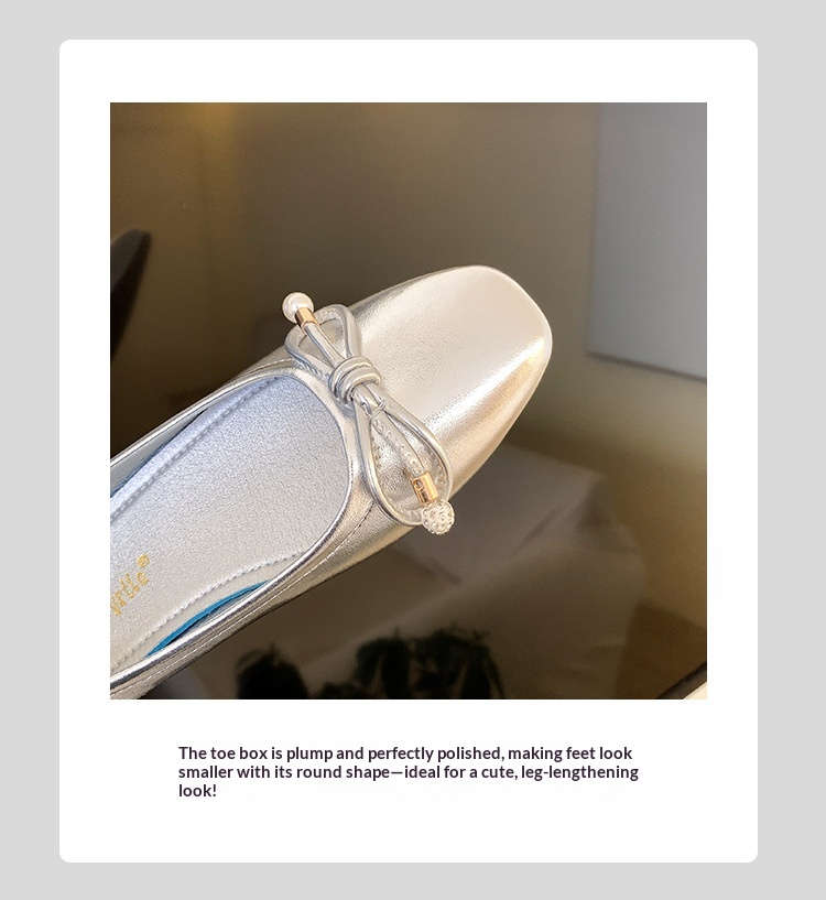 Classic Leather Ballet Dance Shoes With Pearl Bow And Square Toe_voghion.com