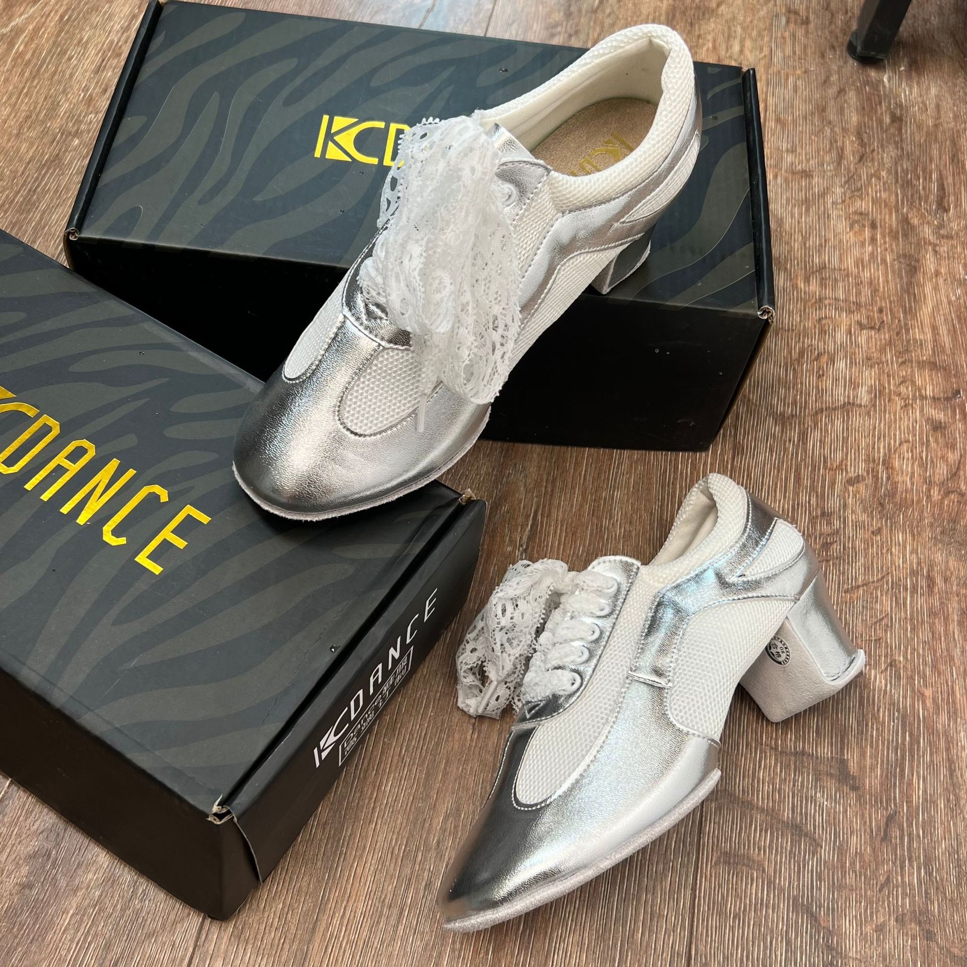 Dance Shoes KCdance Summer New Teacher Shiny Silver Lace Adult Women Ballroom Shoes Professional Latin Dance_voghion.com