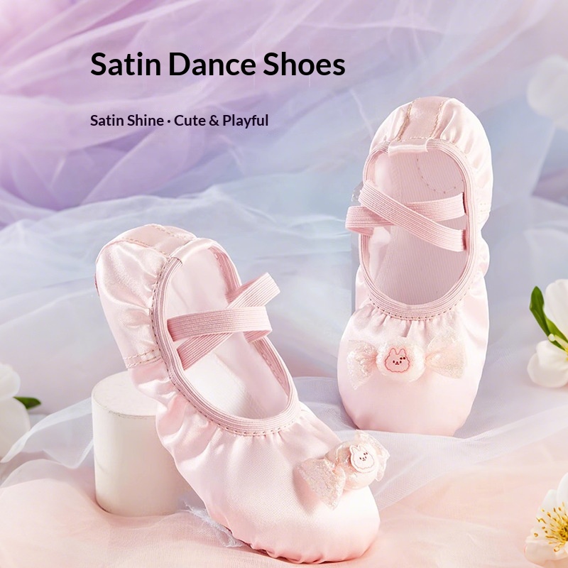 Sapatos de dança infantis com sola macia para prática, estilo balé chinês, princesa, em cetim, para treinamento de dança._voghion.com