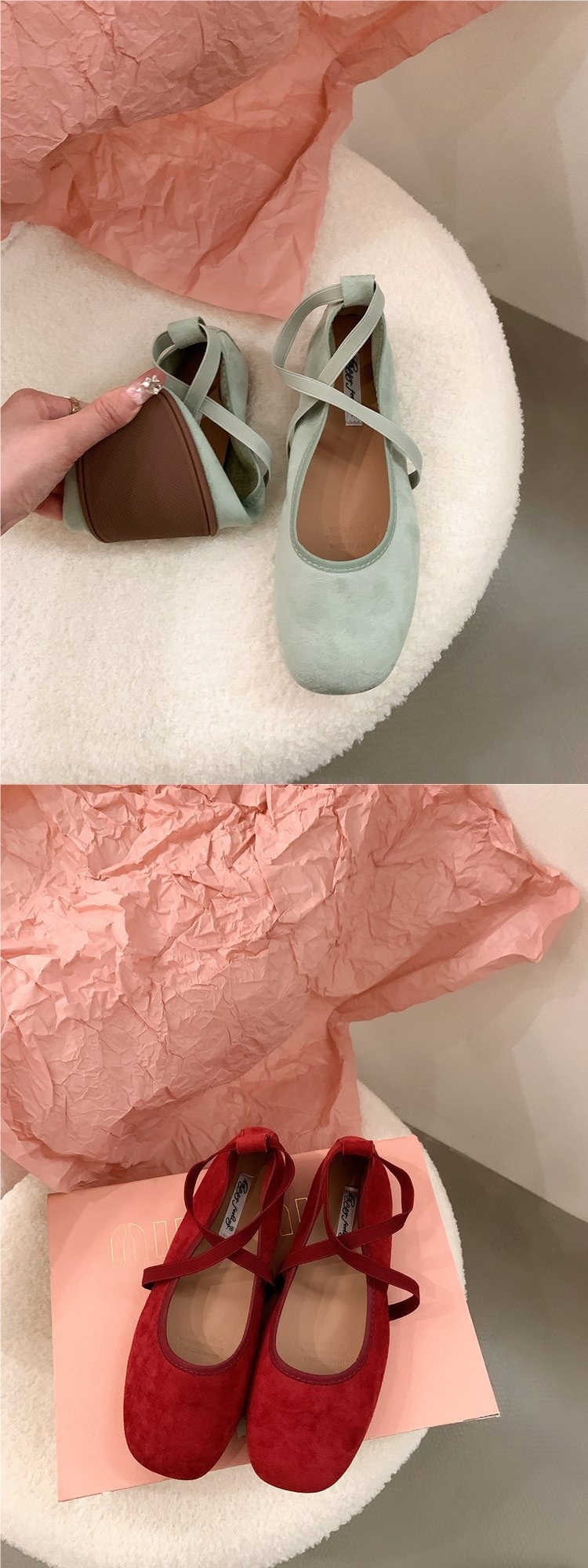 Red Ballet Dance Shoes Women's Flat Suede Comfortable Evening_voghion.com