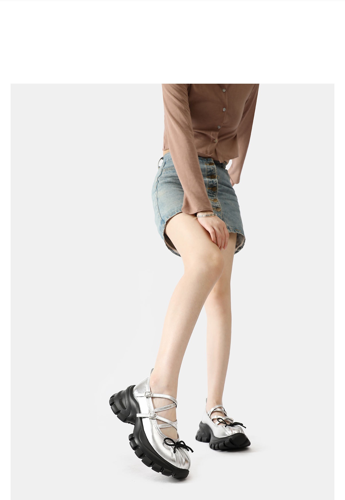 Women's Silver Ballet Dance Shoes Platform Thick Soled Leather_voghion.com