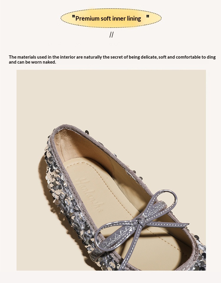 Silver Sequin Ballet Dance Shoes With Bow And Single Strap_voghion.com