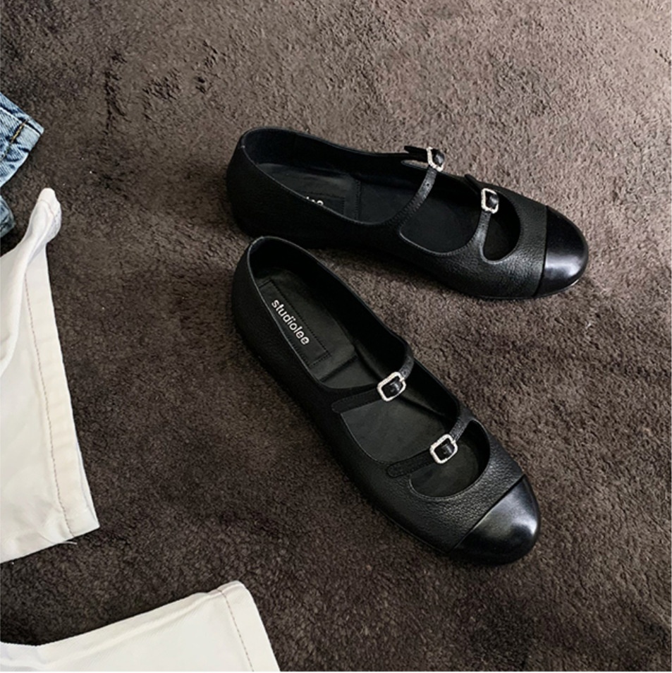 Dance Shoes Grape Mom Window Round Toe Color Block Mary Jane One Strap Shallow Ballet Flats Flat Casual Versatile Shoes_voghion.com