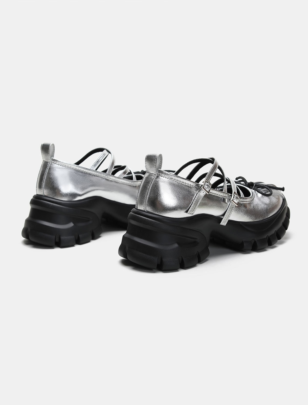 Women's Silver Ballet Dance Shoes Platform Thick Soled Leather_voghion.com