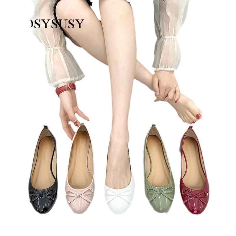Chaussures de danse, commerce international transfrontalier, mocassins de ballet en cuir verni pour l'été et l'automne, bout rond, semelle souple, chaussures bateau décontractées_voghion.com