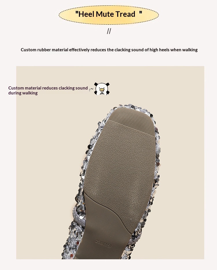Silver Sequin Ballet Dance Shoes With Bow And Single Strap_voghion.com