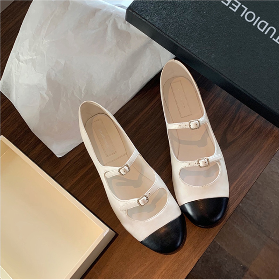 Dance Shoes Grape Mom Window Round Toe Color Block Mary Jane One Strap Shallow Ballet Flats Flat Casual Versatile Shoes_voghion.com