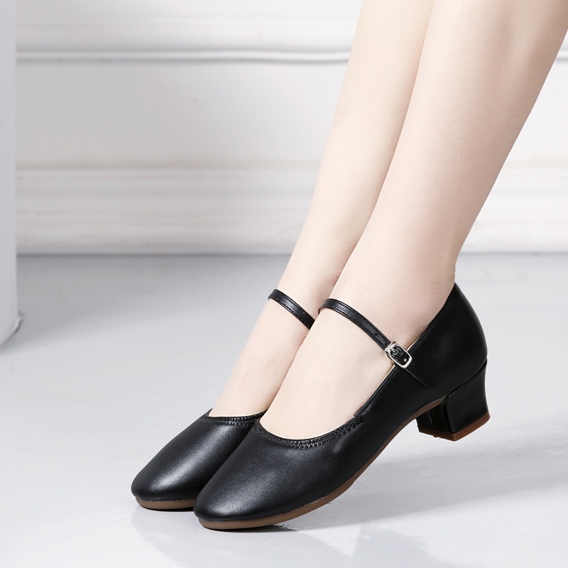 Dance Shoes New Low-heel Square Women, Comfortable For The Feet, Breathable Leather Dance Shoes With Soft And Cowhide Soles Silver_voghion.com