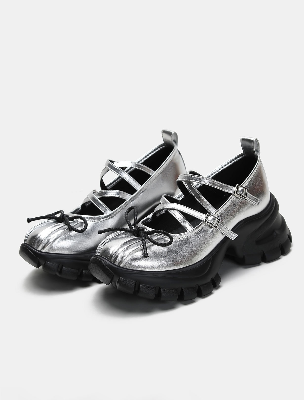 Women's Silver Ballet Dance Shoes Platform Thick Soled Leather_voghion.com