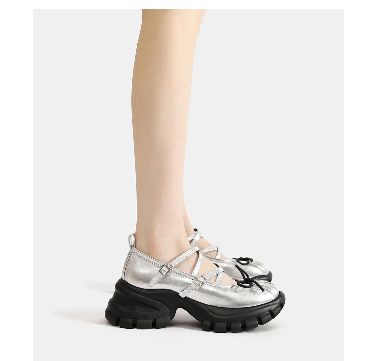 Women's Silver Ballet Dance Shoes Platform Thick Soled Leather_voghion.com