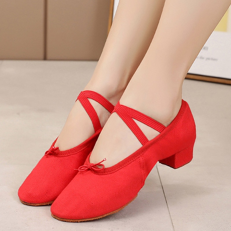 Dance Shoes Women's Canvas Soft Sole With Heel, Adult Ballet Practice Ethnic Dance Shoes, Teacher Shoes_voghion.com