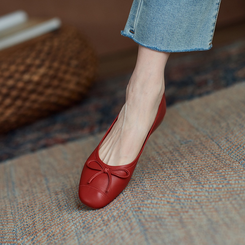 Dance Shoes Genuine Leather Flat For Women, Super Soft Sheepskin, Spring And Autumn Style, Shallow Mouth, Round Toe, Bowknot Ballet_voghion.com