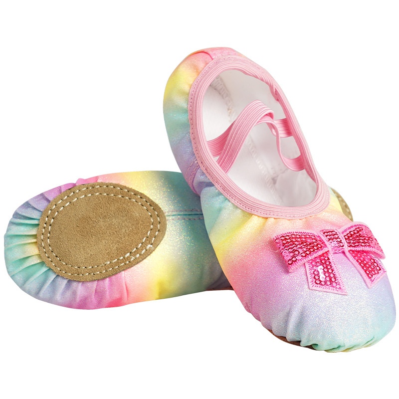 Sapatilhas de dança infantis femininas com sola macia, formato de pata de gato, sem cadarço, ideais para balé, ioga e apresentações._voghion.com