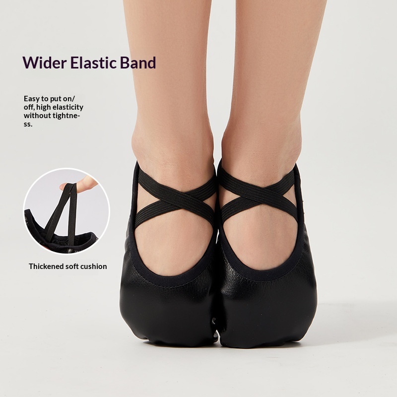 Dance Shoes For Women Soft Adult Ballet Classical Practice Black PU Leather Two-Point Sole Dance Shoes_voghion.com