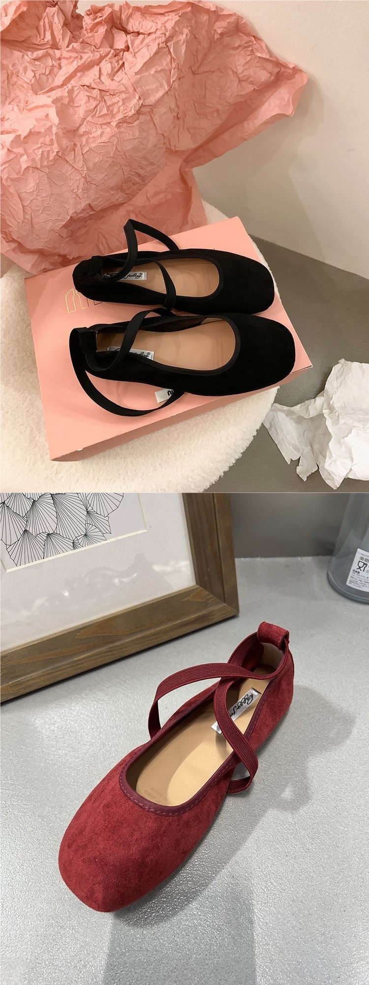 Red Ballet Dance Shoes Women's Flat Suede Comfortable Evening_voghion.com