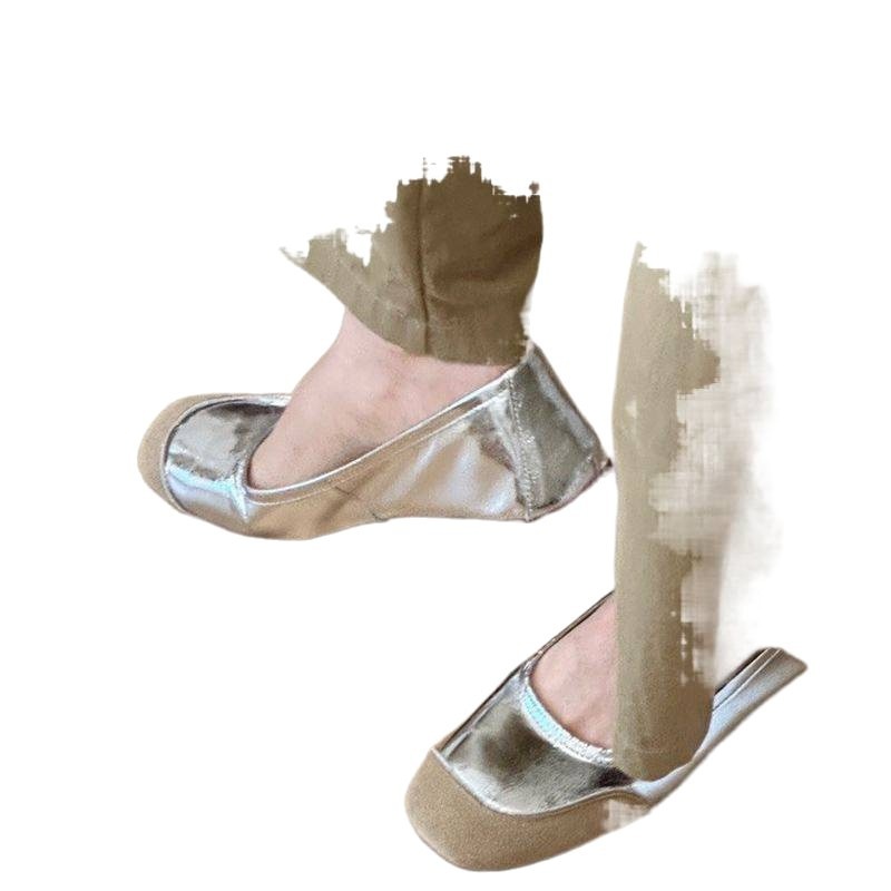 Chaussures de danse Silver Mary pour femmes, collection 2025, ballerines bicolores à bout ouvert, élégantes et plates._voghion.com